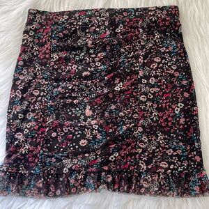 Free People black motif romi mesh ruched mini skirt with ruffled hem